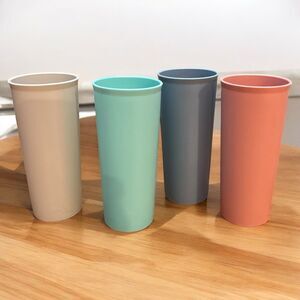 SET OF 4 TUPPERWARE #107 16oz. Ounce Country Pastel Stackable Tumbler Glasses
